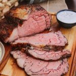 Slices of roast beef on a cutting board