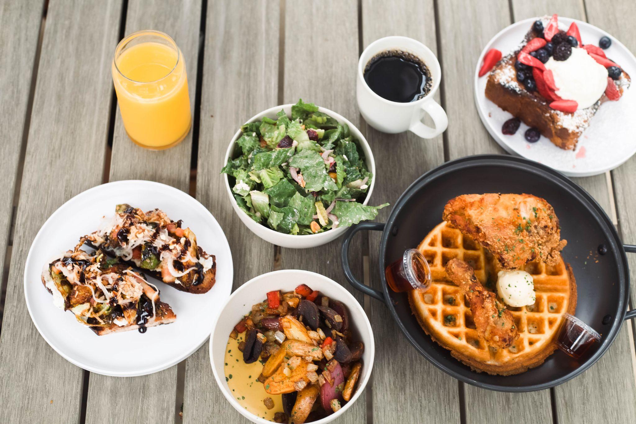 Ricotta Toast, Twice-Cooked Peewee Potatoes, Citrus Salad, Chicken 'N Waffles, and French Toast. It's an all day brunch.

